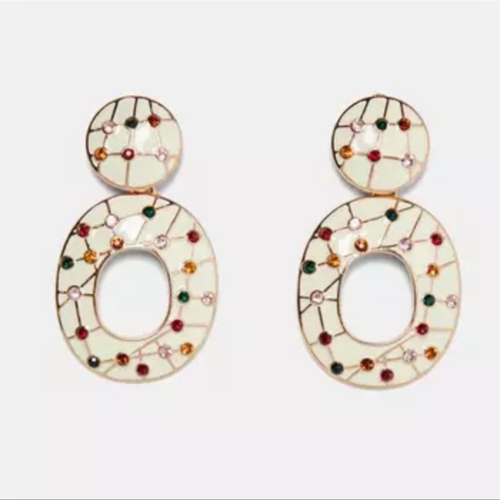 Zara White Printed Stone Statement Earrings - NWT